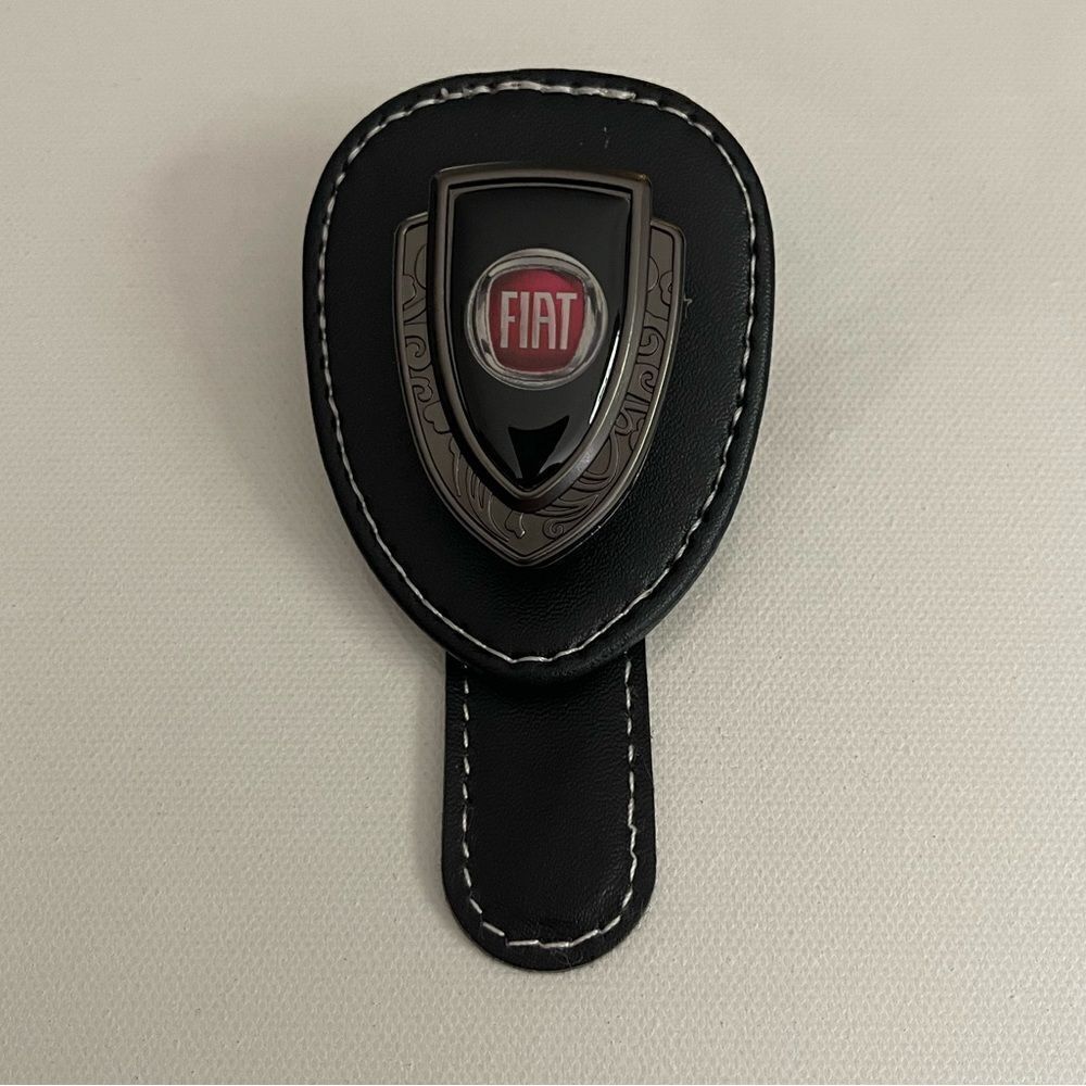 Fiat Sunglass Holder for Car with Logo Black PU Leather NWT